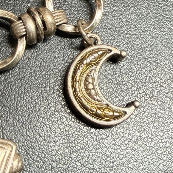 Vintage BRIGHTON Cherish Two-Tone Charm Bracelet Reversible Silver Plate Size 7" - Picture 9 of 11